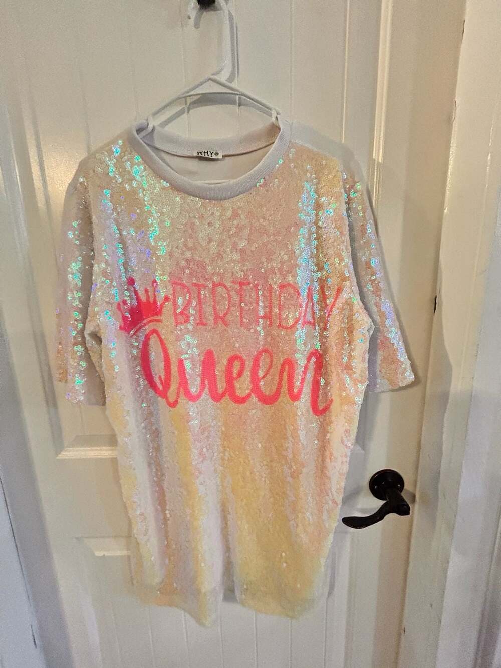 Why Dress Birthday Queen Sequin T-Shirt Dress White/Tunic